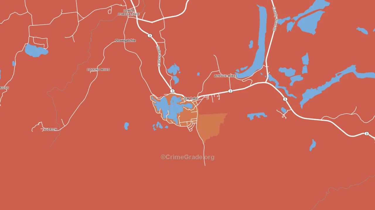 Star Lake, NY Map of Robbery Rates