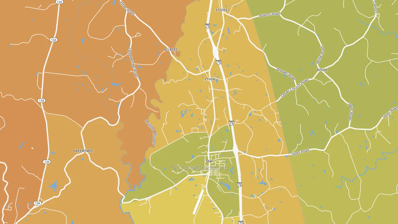 Star, NC Map of Robbery Rates