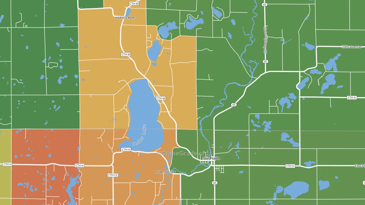 Star Prairie, WI Map of Robbery Rates