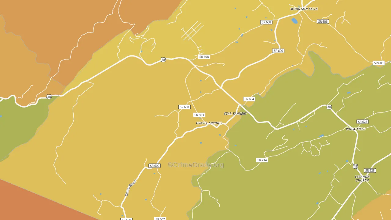 Star Tannery, VA Map of Robbery Rates