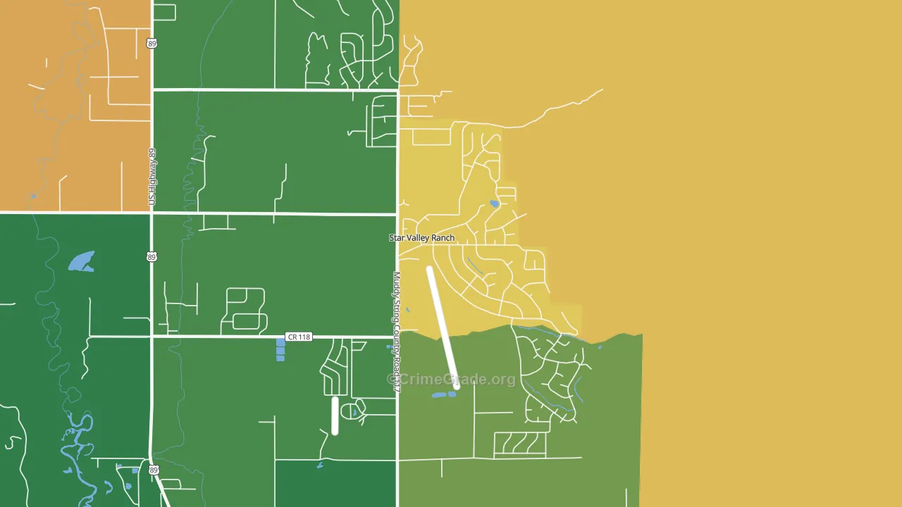 Star Valley Ranch, WY Map of Robbery Rates