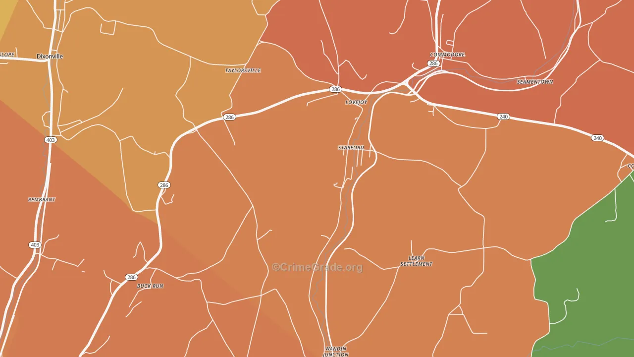 Starford, PA Map of Robbery Rates