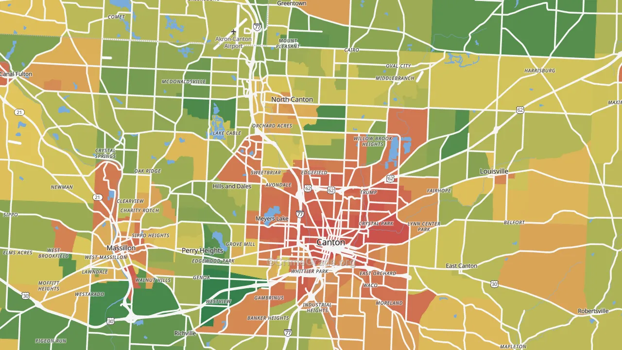 Stark County, OH Map of Robbery Rates