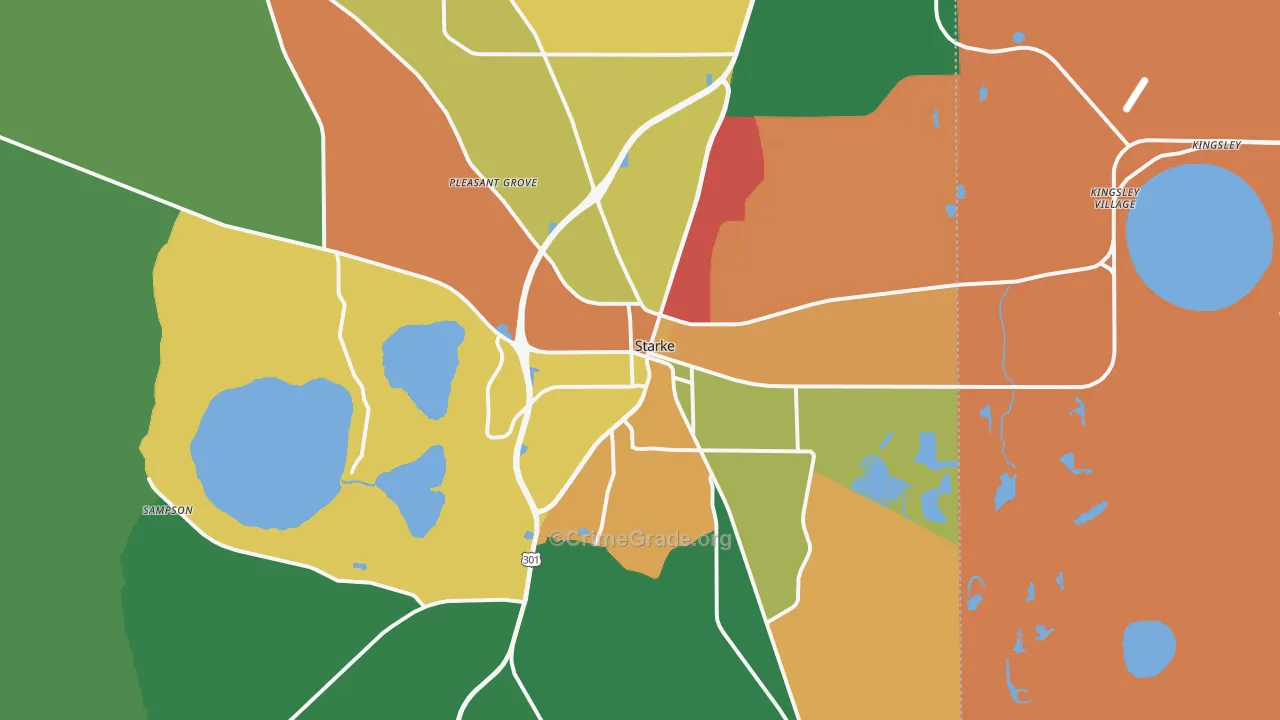 Starke, FL Map of Robbery Rates