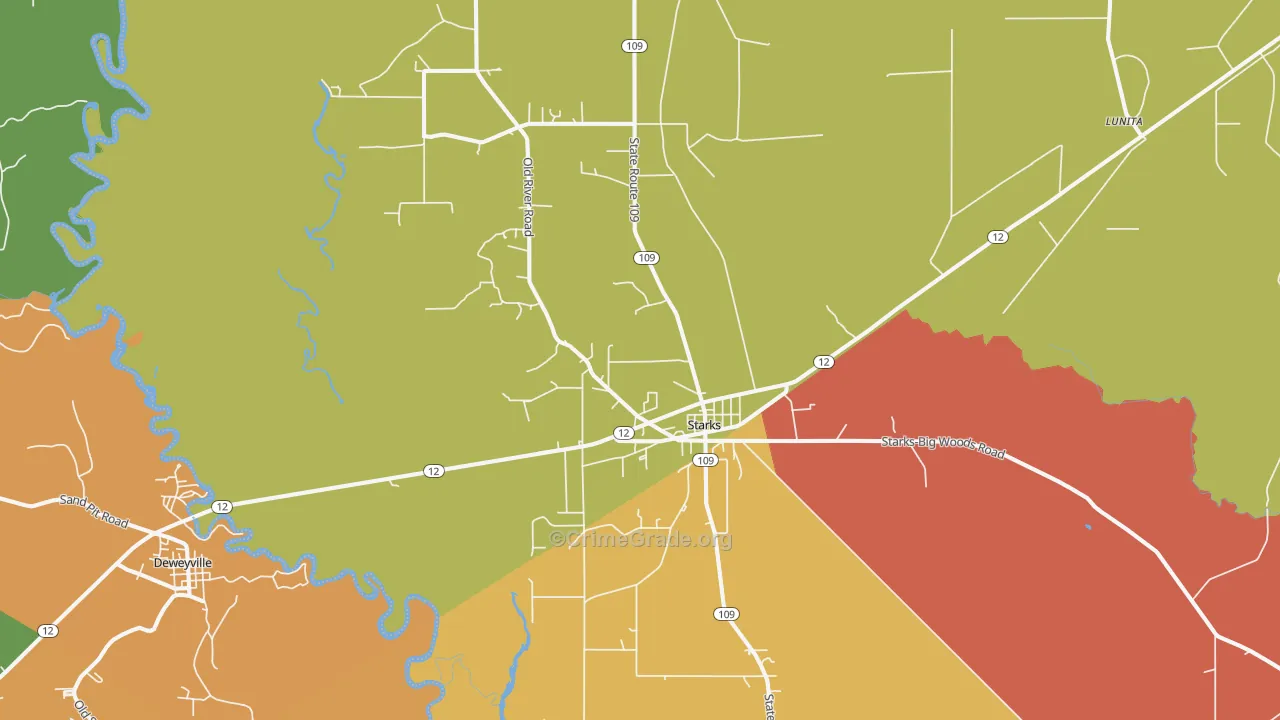 Starks, LA Map of Robbery Rates