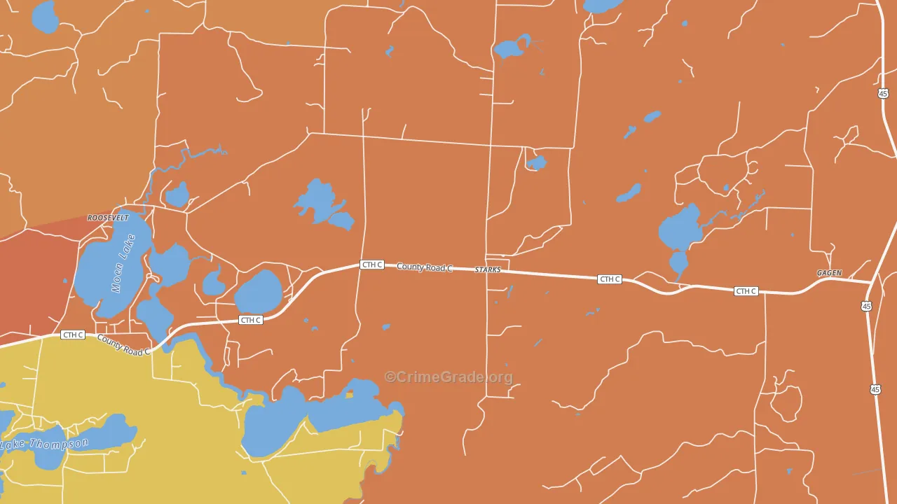 Starks, WI Map of Robbery Rates
