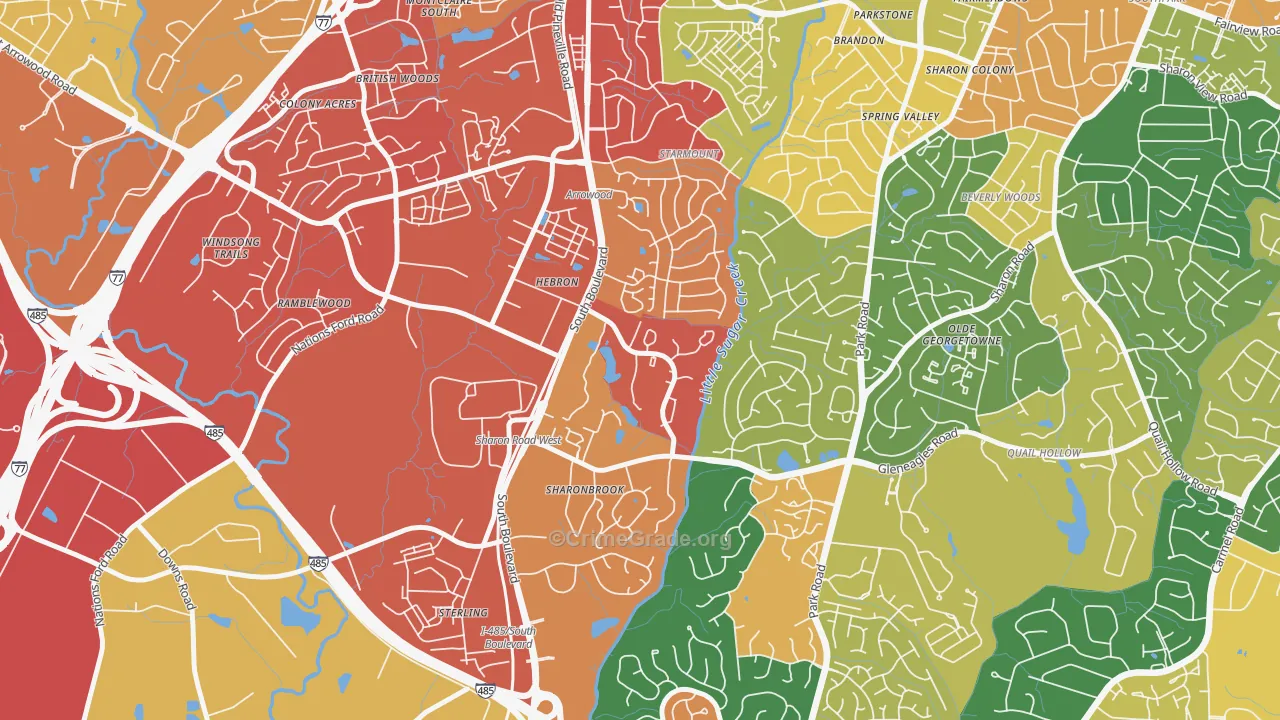 Starmount Forest-Charlotte, Charlotte, NC Map of Robbery Rates