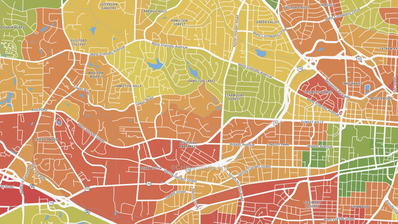 Starmount Forest, Greensboro, NC Map of Robbery Rates