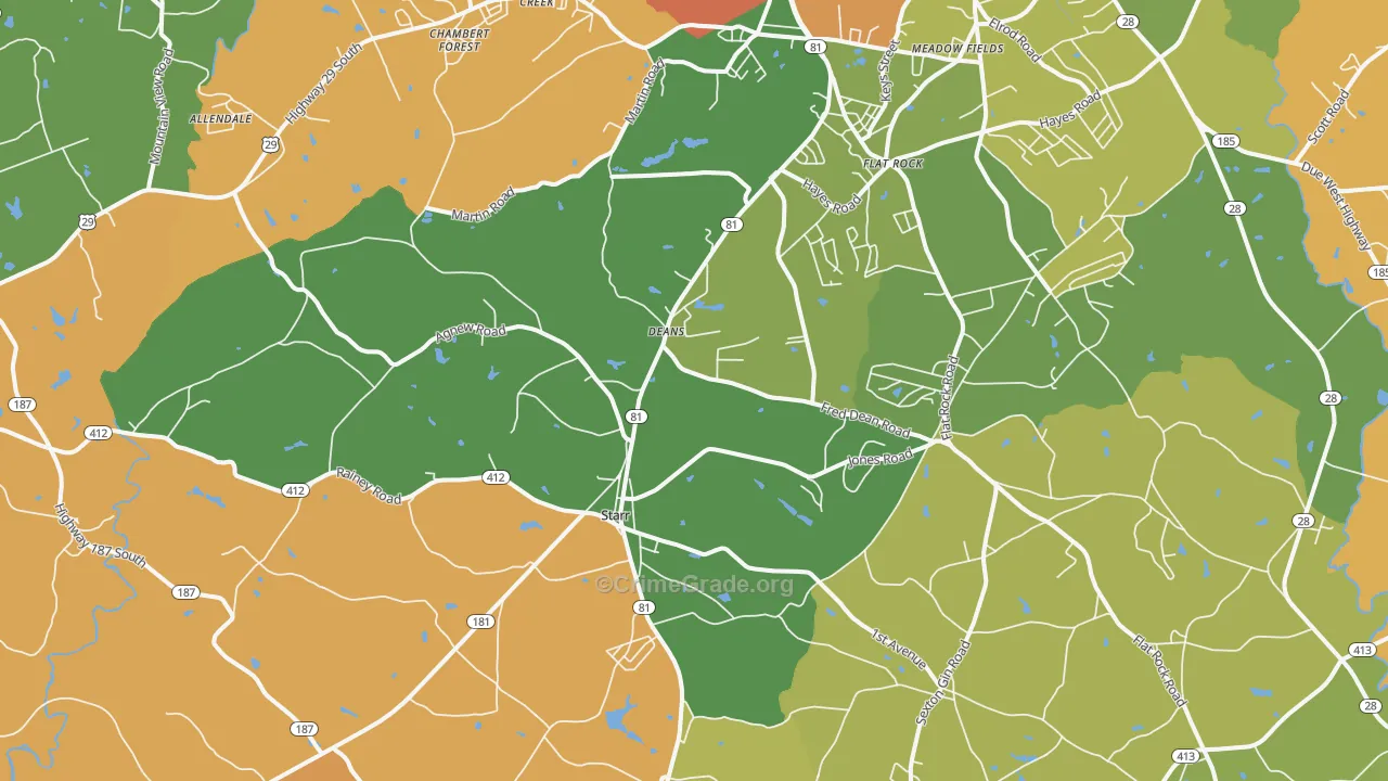 Starr, SC Map of Robbery Rates
