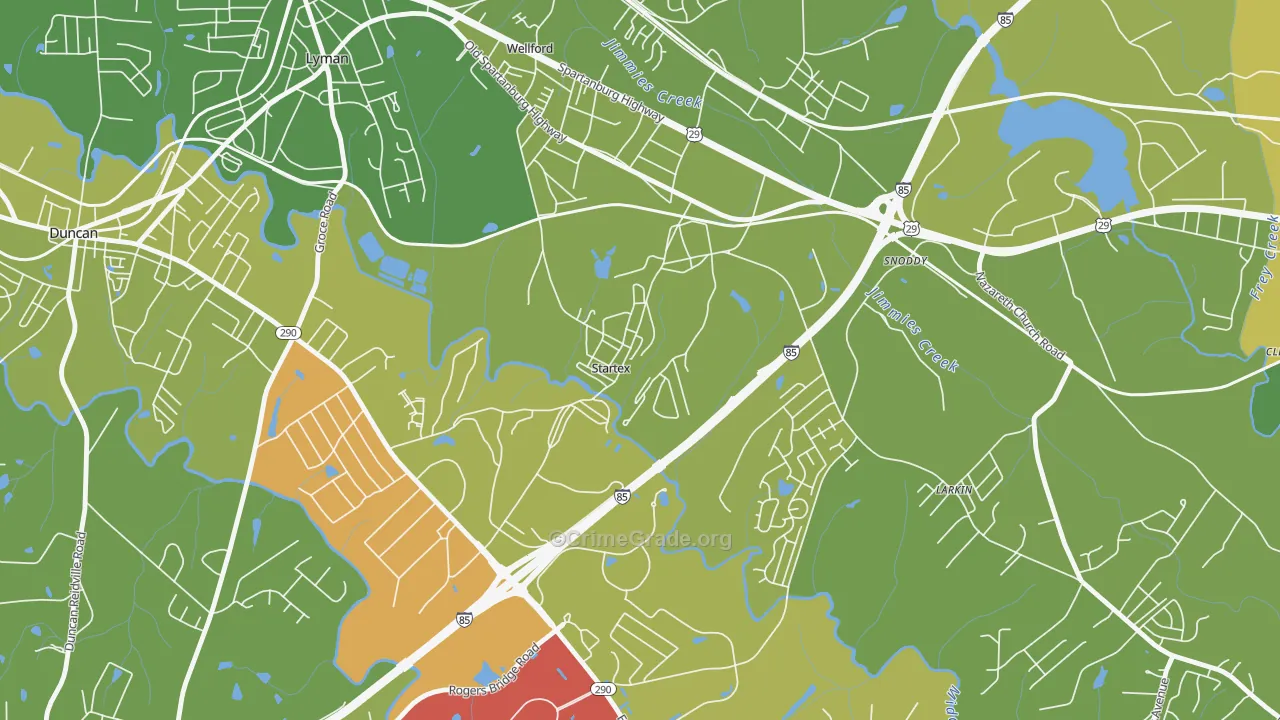 Startex, SC Map of Robbery Rates