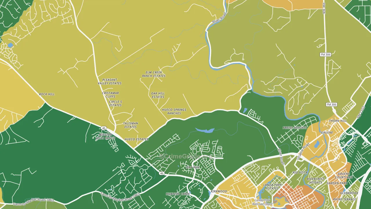 Startzville, TX Map of Robbery Rates