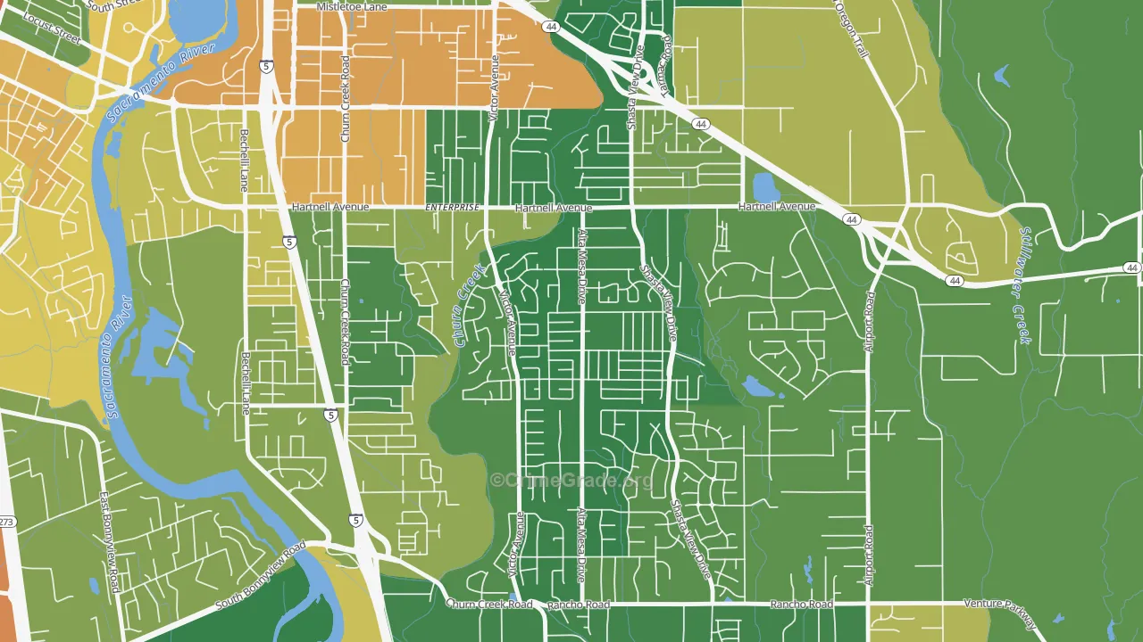 Starview, Redding, CA Map of Robbery Rates