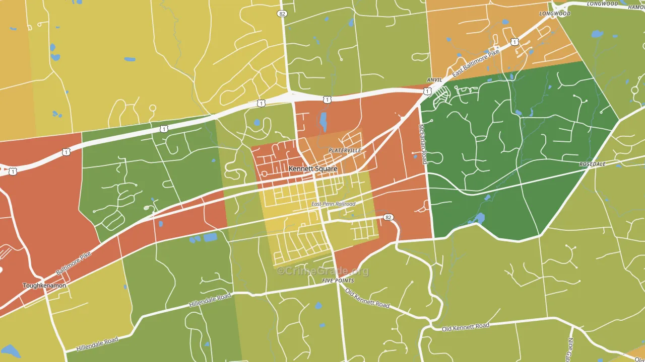 State and Cypress, Kennett Square, PA Map of Robbery Rates