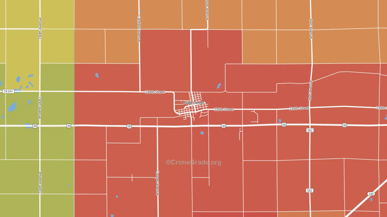 State Center, IA Map of Robbery Rates