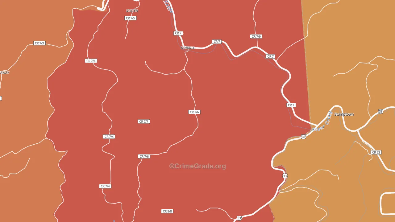 Staten, WV Map of Robbery Rates