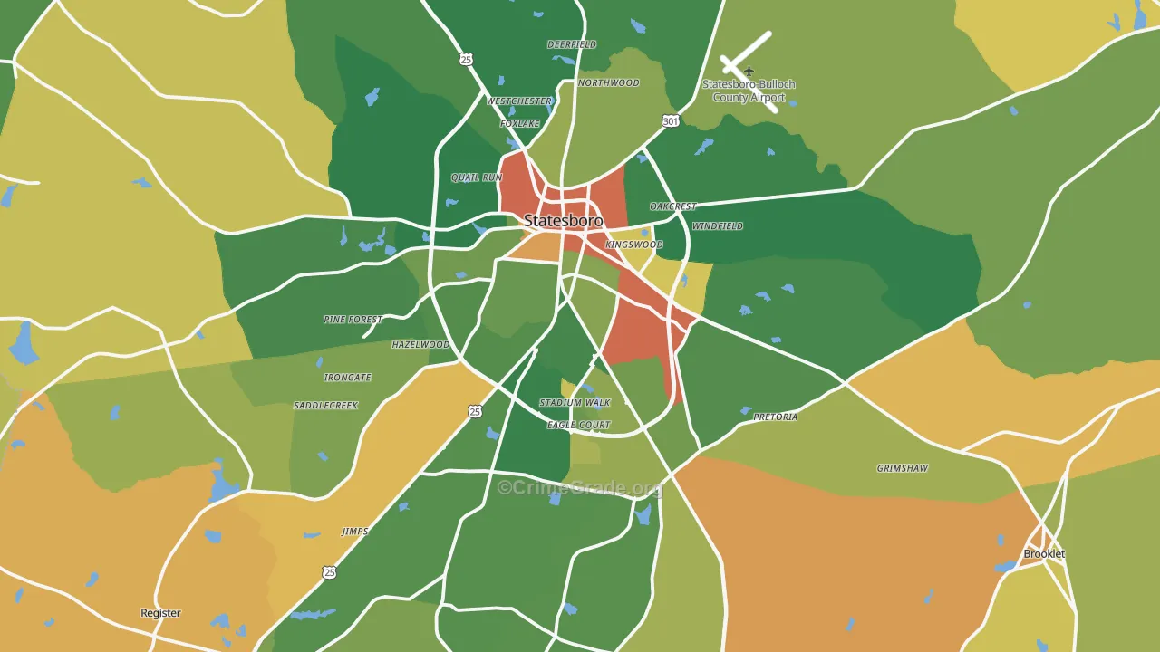 Statesboro, GA Map of Robbery Rates
