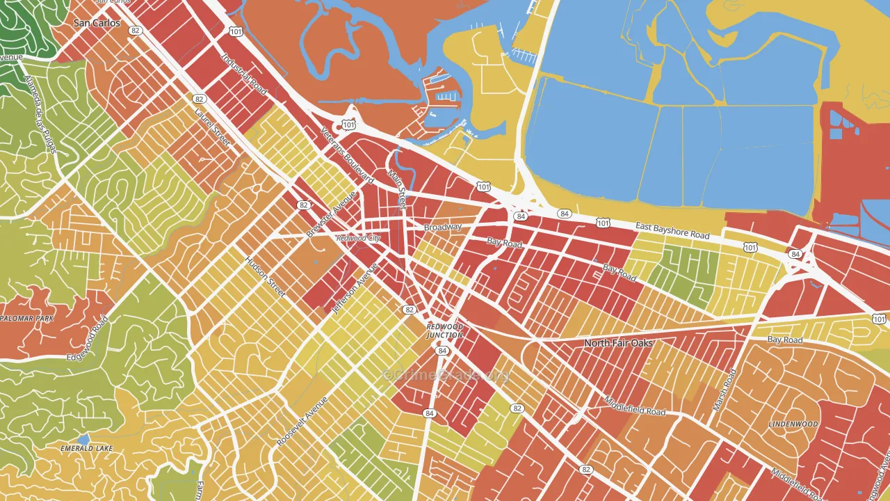 Staumbaugh Heller, Redwood City, CA Map of Robbery Rates