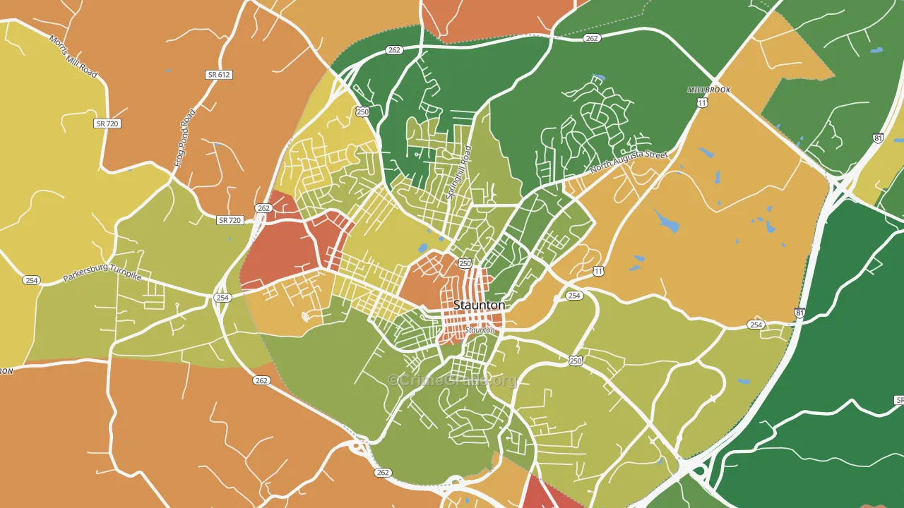 Staunton City, VA Map of Robbery Rates