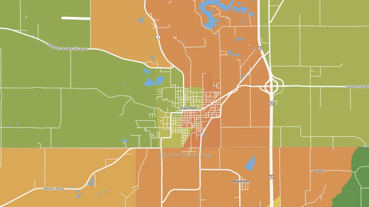 Staunton, IL Map of Robbery Rates