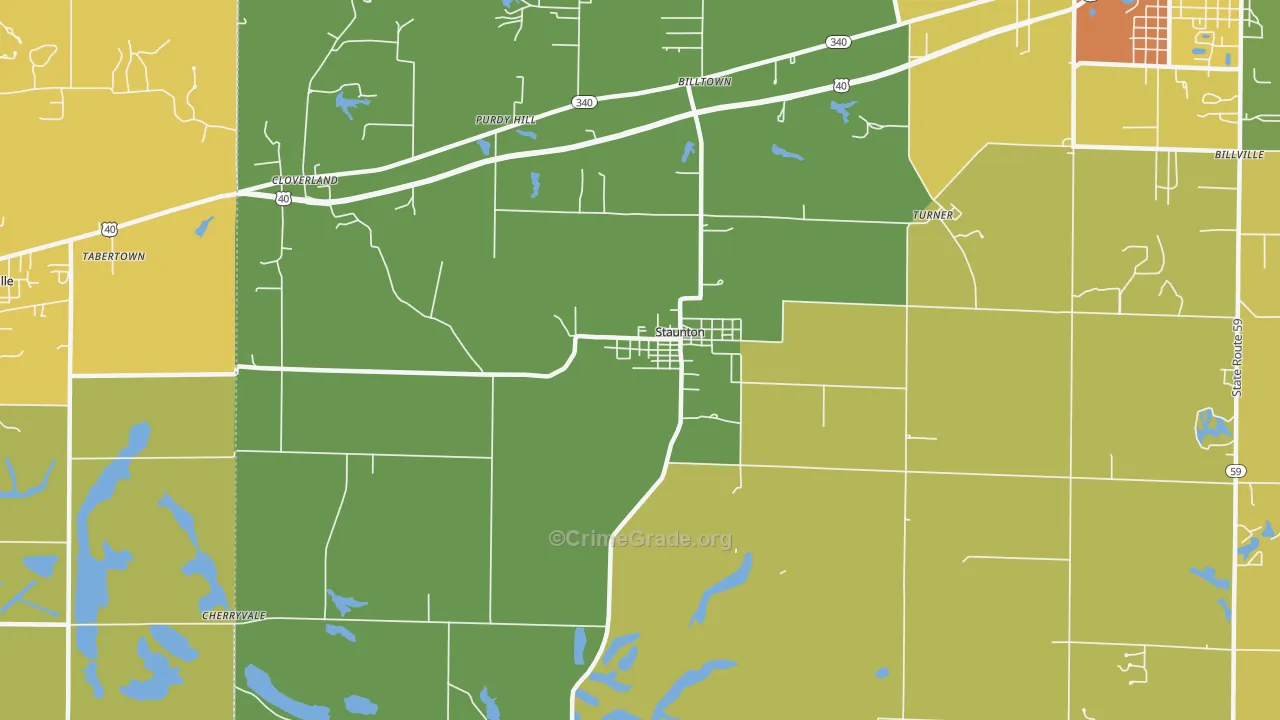 Staunton, IN Map of Robbery Rates