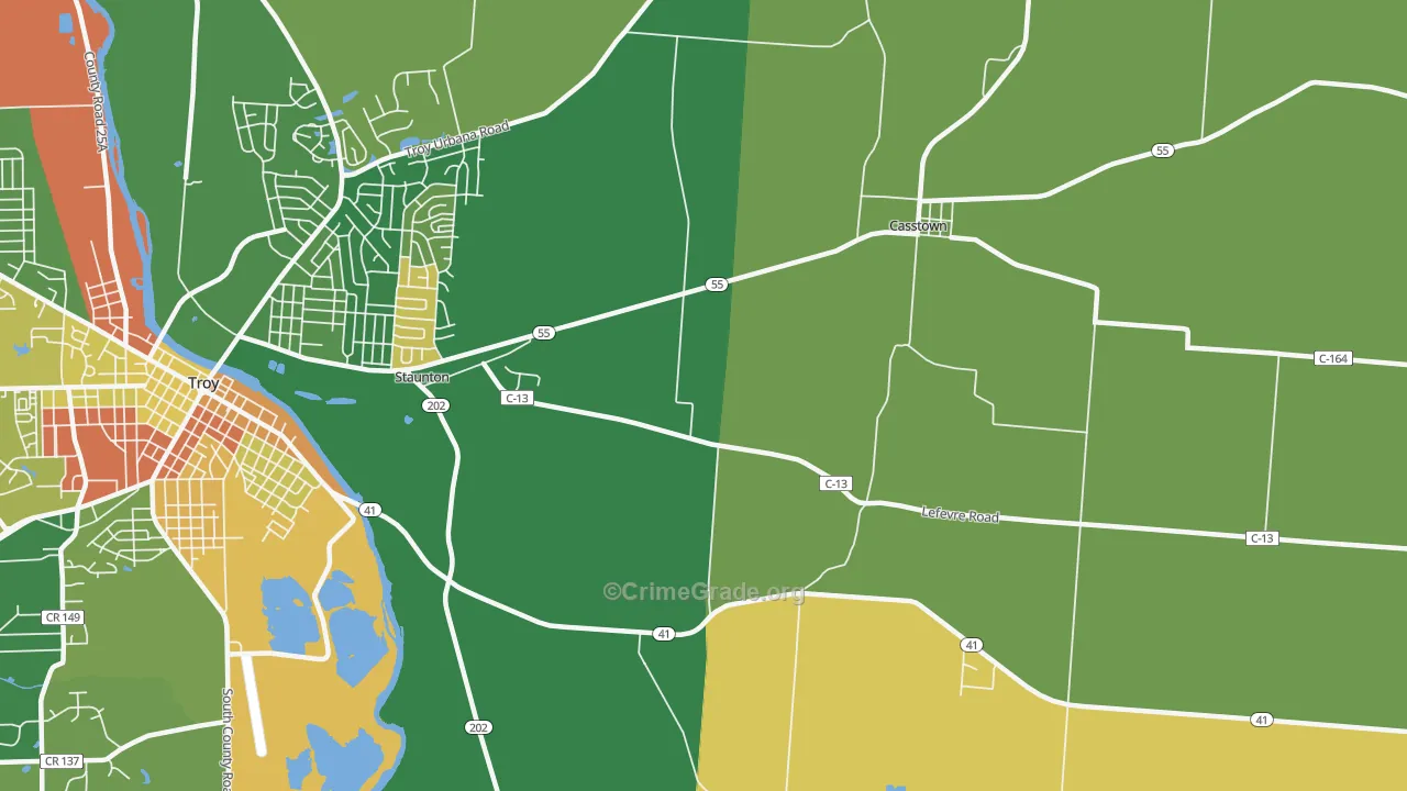 Staunton, OH Map of Robbery Rates