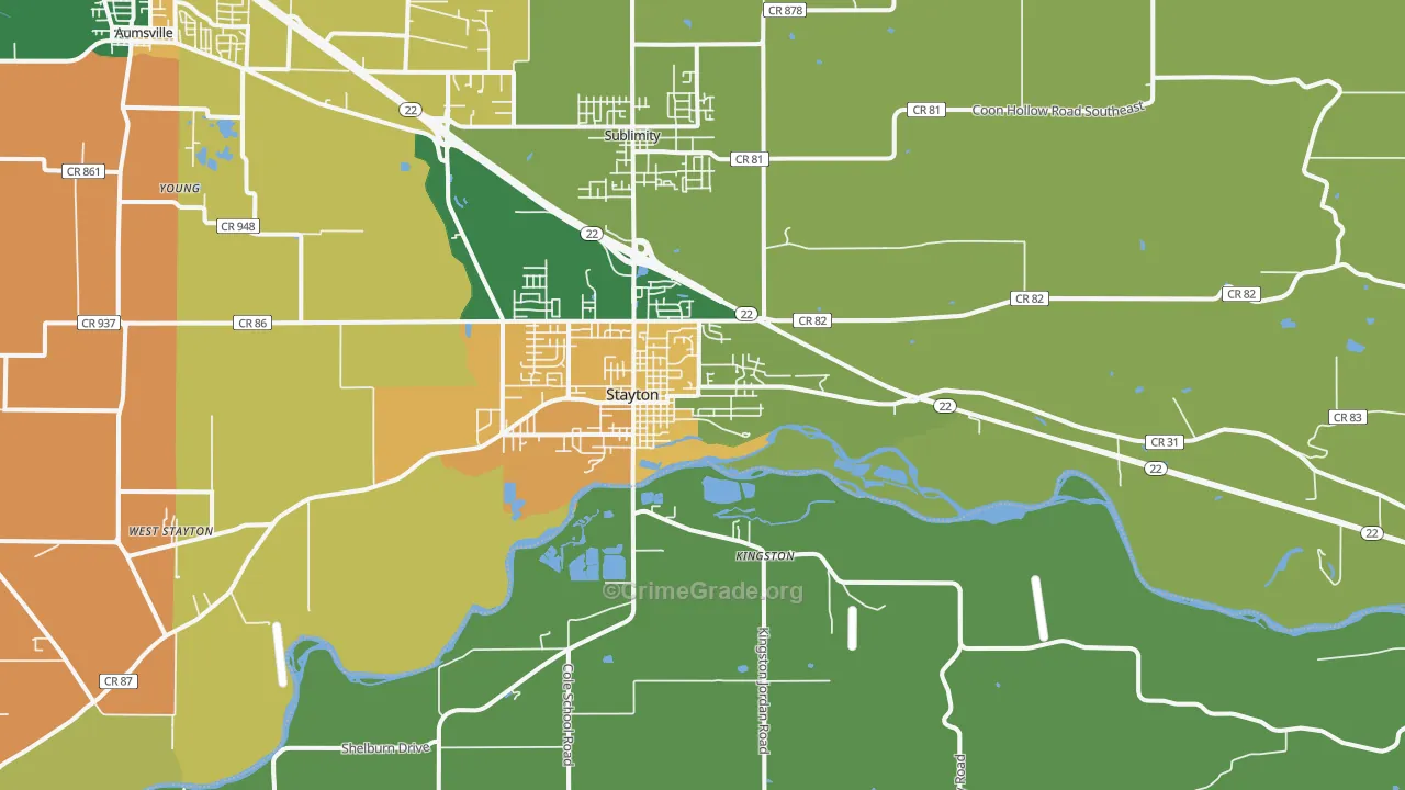 Stayton, OR Map of Robbery Rates