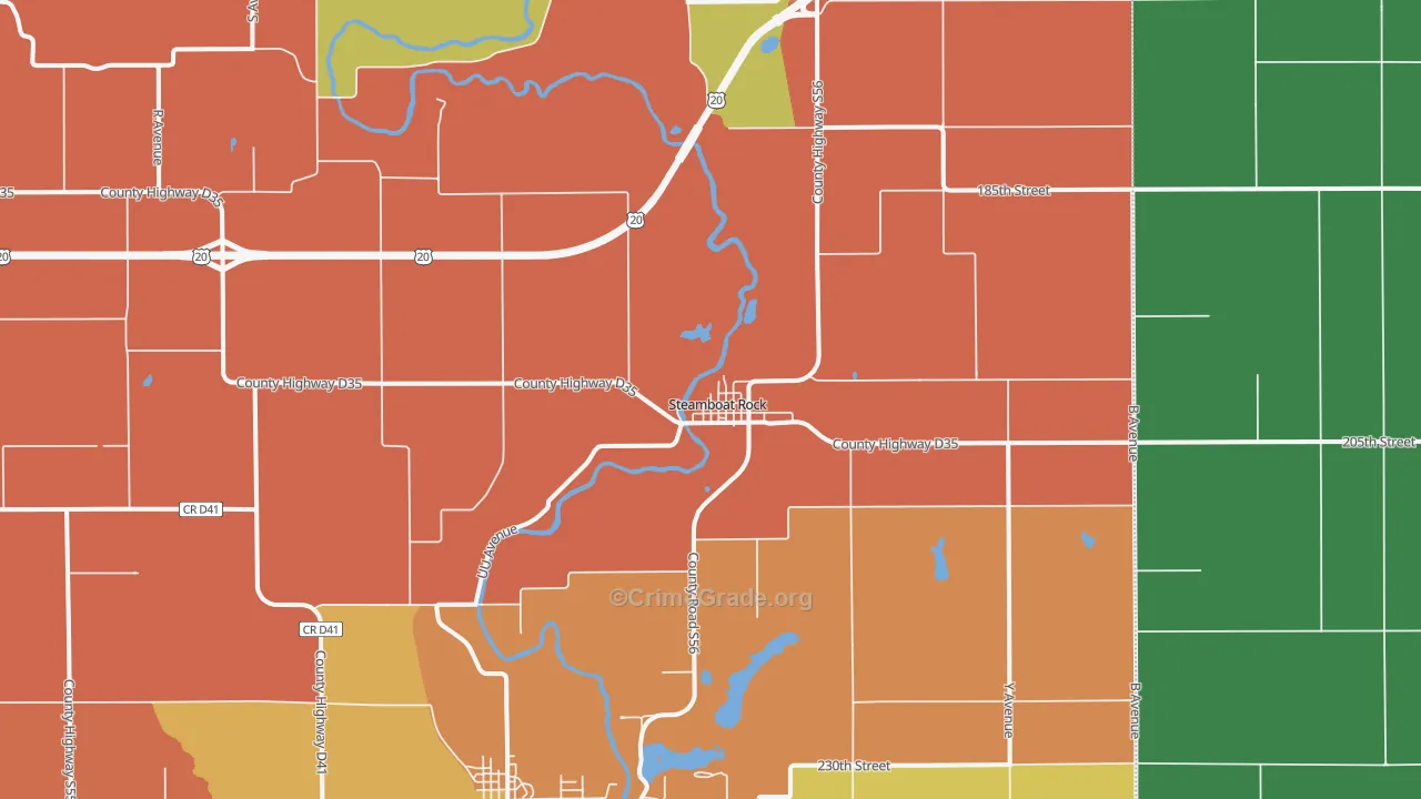 Steamboat Rock, IA Map of Robbery Rates