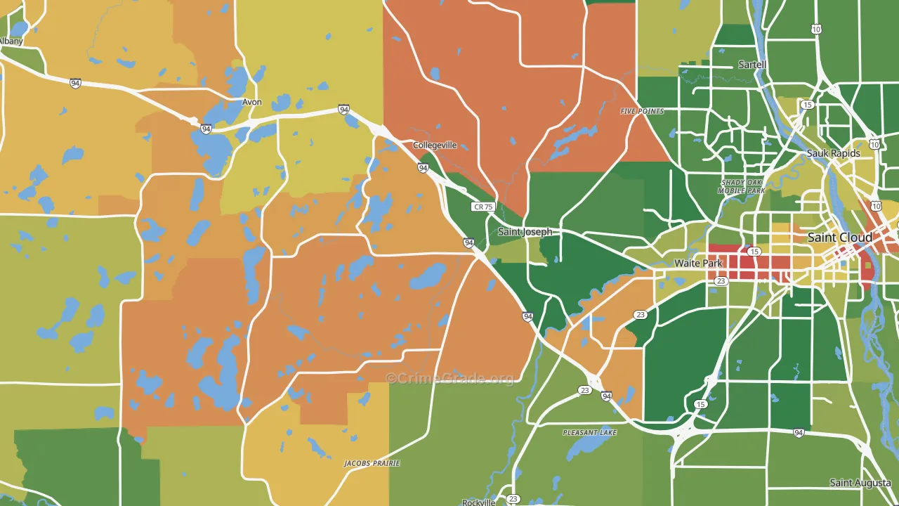 Stearns County, MN Map of Robbery Rates