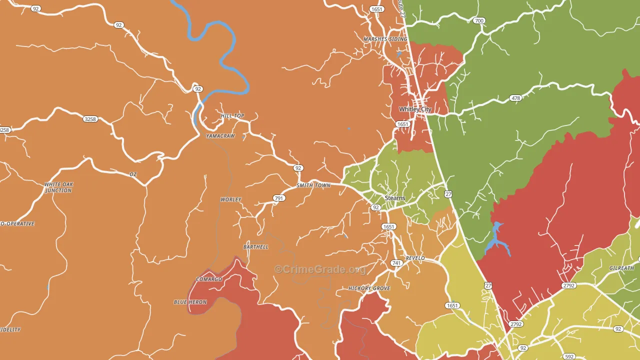 Stearns, KY Map of Robbery Rates