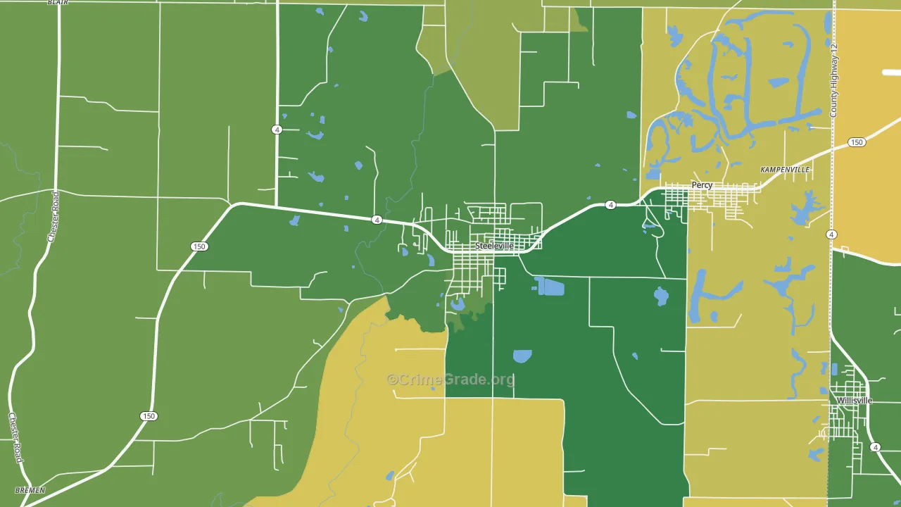 Steeleville, IL Map of Robbery Rates
