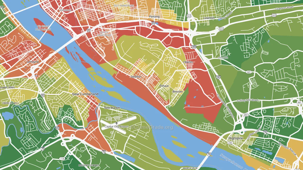 Steelton, PA Map of Robbery Rates