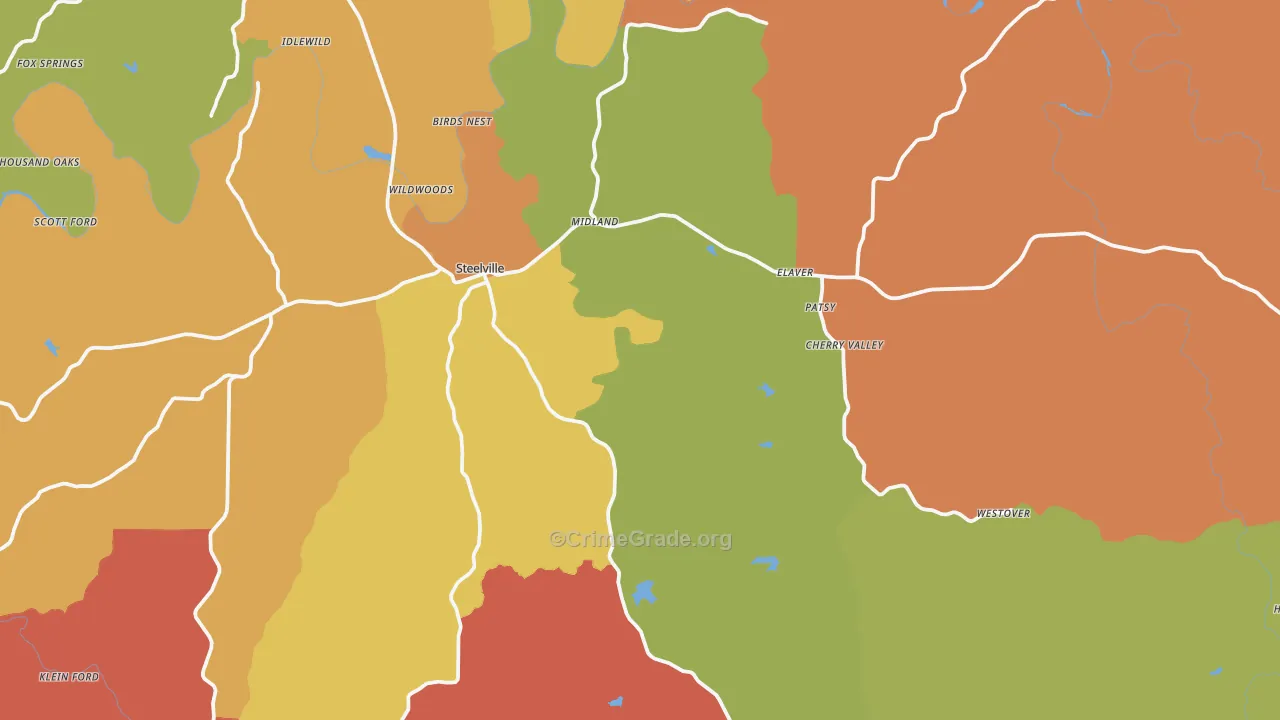 Steelville, MO Map of Robbery Rates