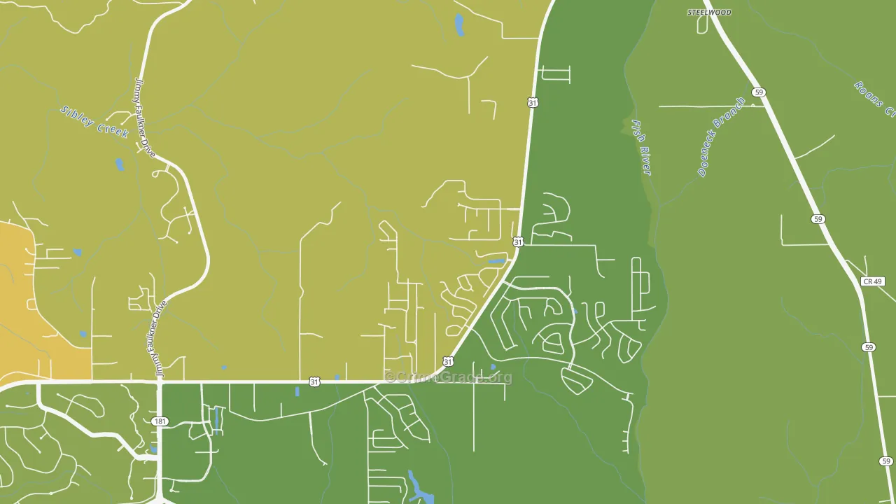 Steelwood, AL Map of Robbery Rates