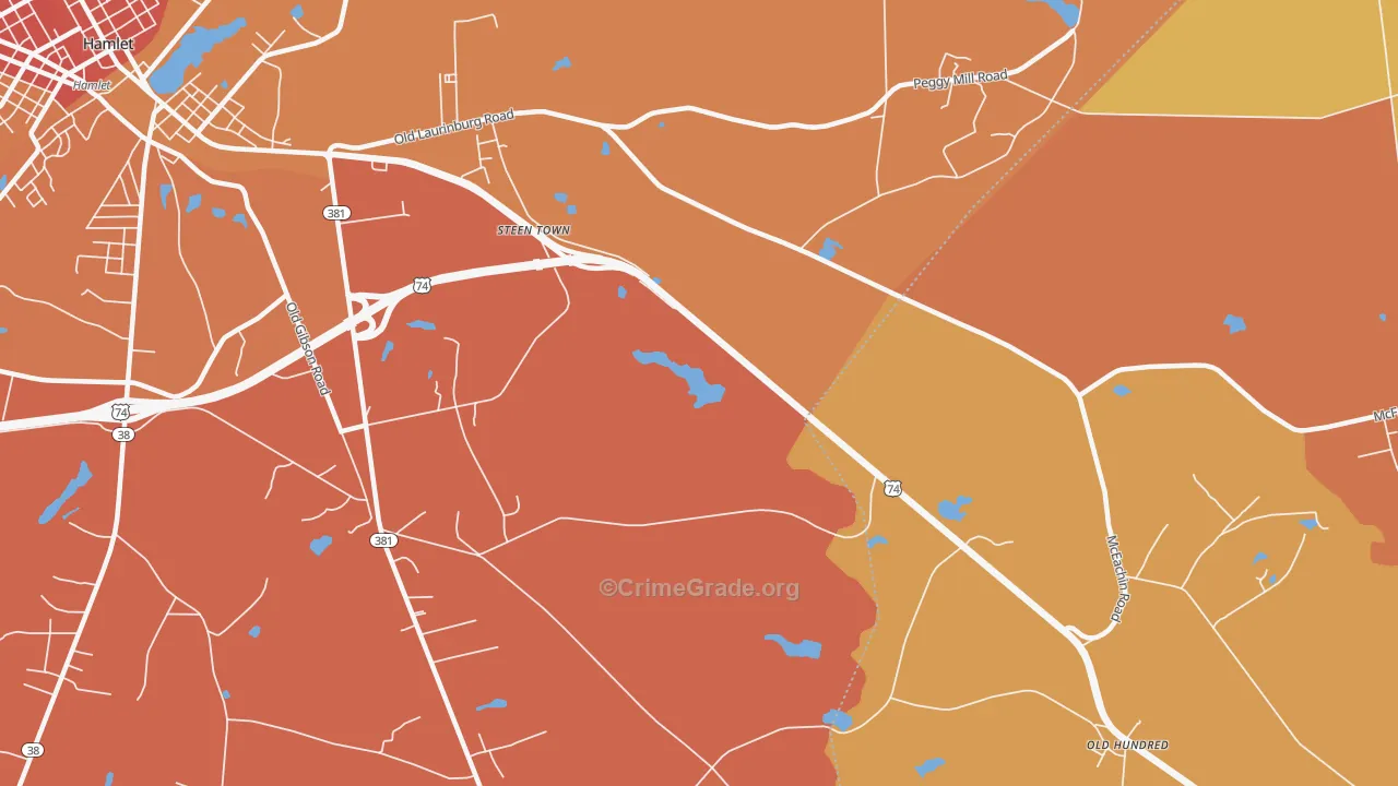 Steen Town, NC Map of Robbery Rates