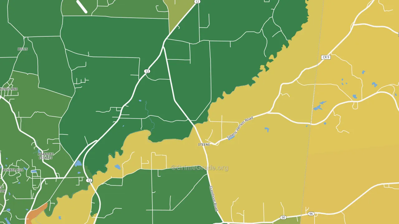 Steens, MS Map of Robbery Rates