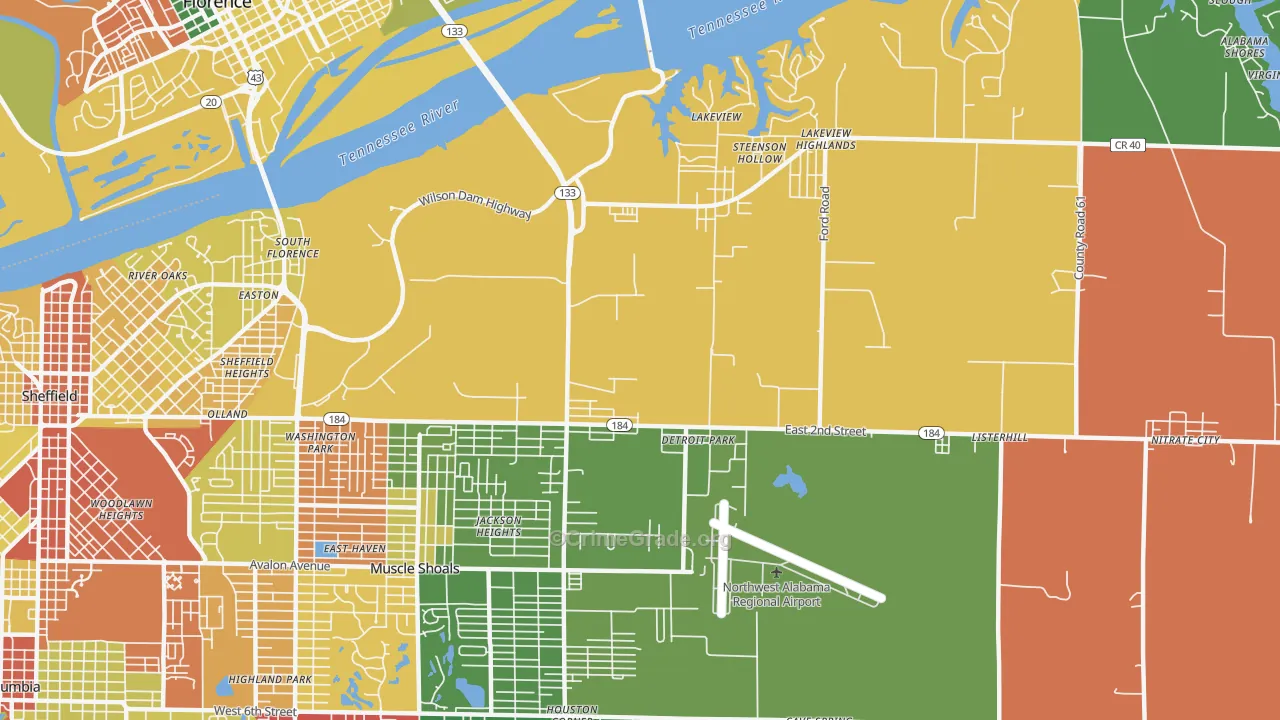 Steenson Hollow, AL Map of Robbery Rates