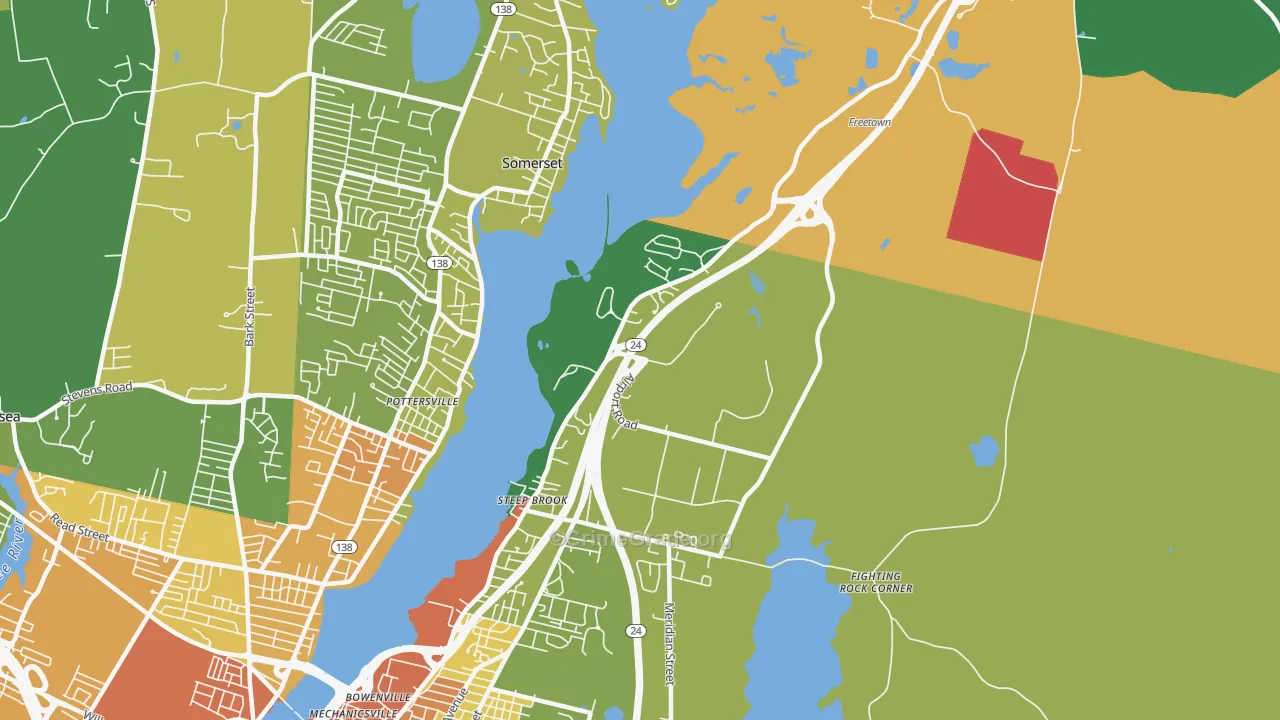 Steep Brook, Fall River, MA Map of Robbery Rates