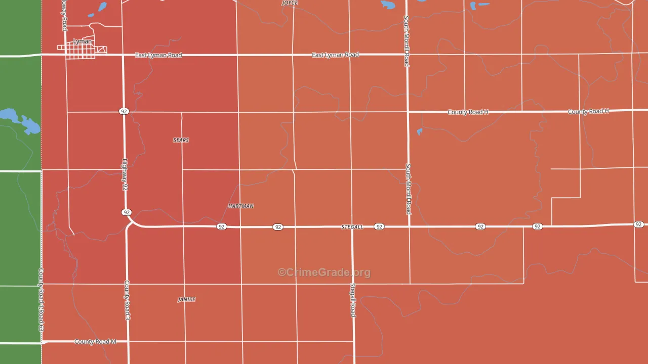 Stegall, NE Map of Robbery Rates