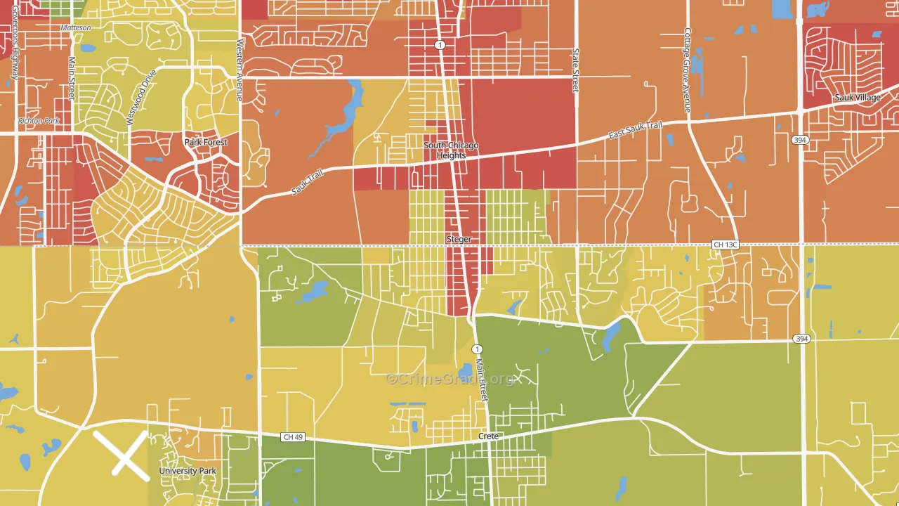 Steger, IL Map of Robbery Rates