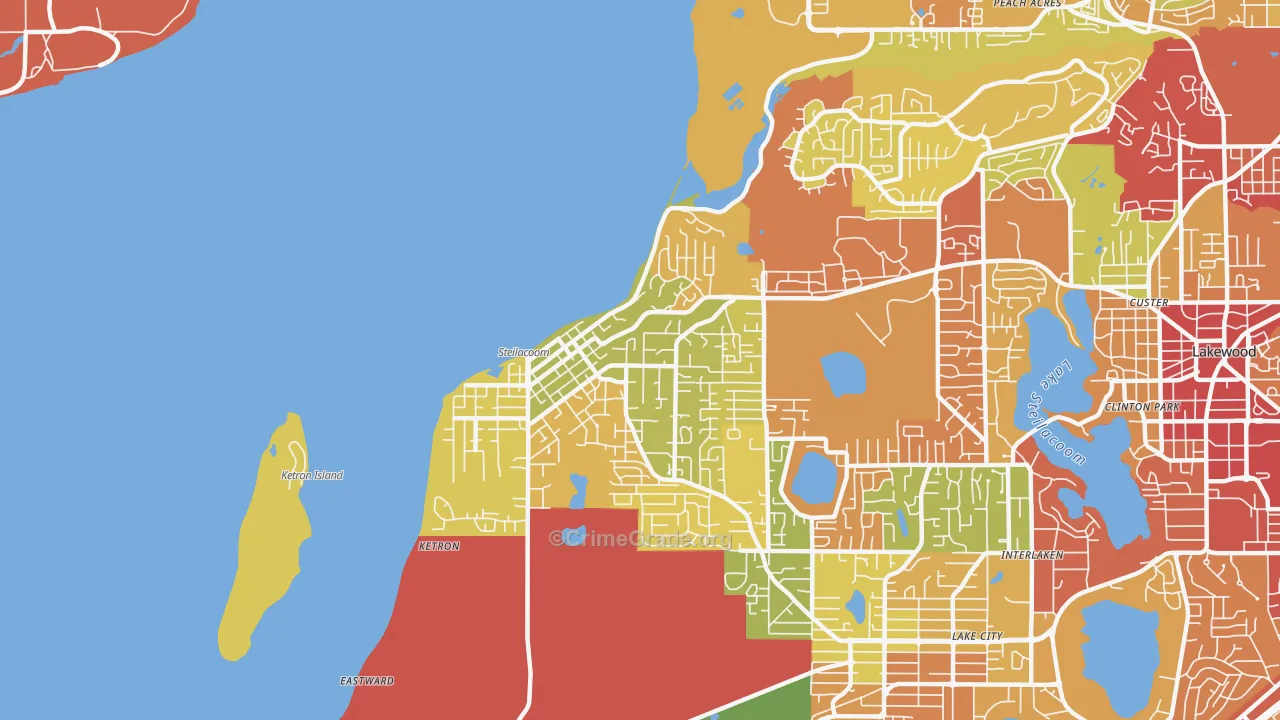 Steilacoom, WA Map of Robbery Rates