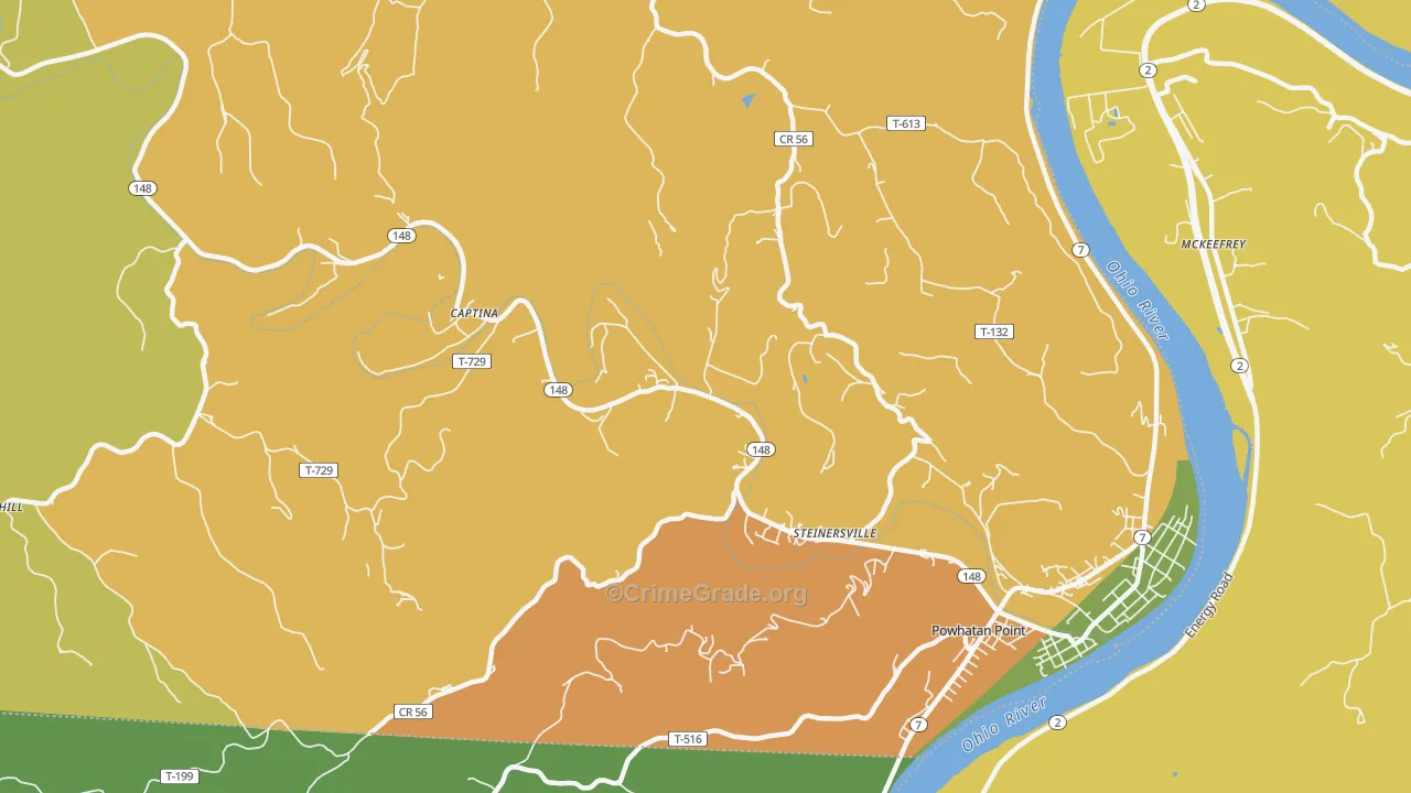 Steinersville, OH Map of Robbery Rates