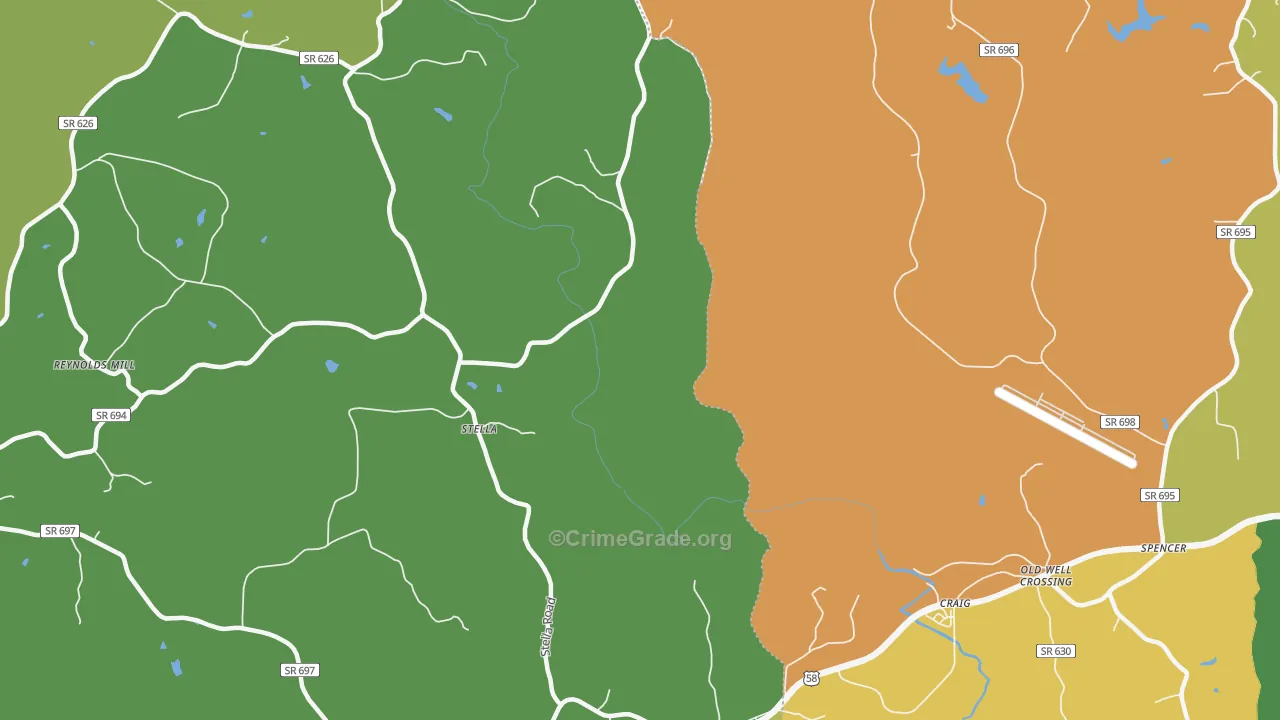 Stella, VA Map of Robbery Rates
