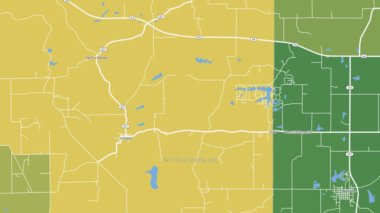 Stendal, IN Map of Robbery Rates