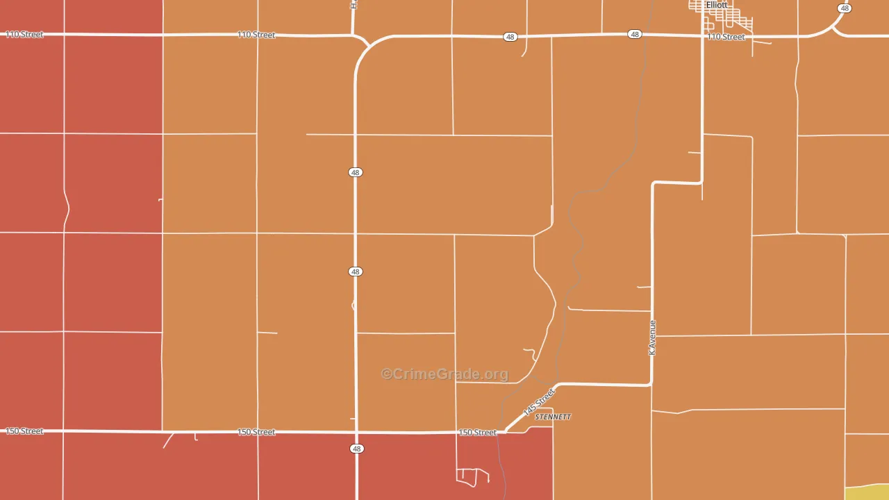 Stennett, IA Map of Robbery Rates