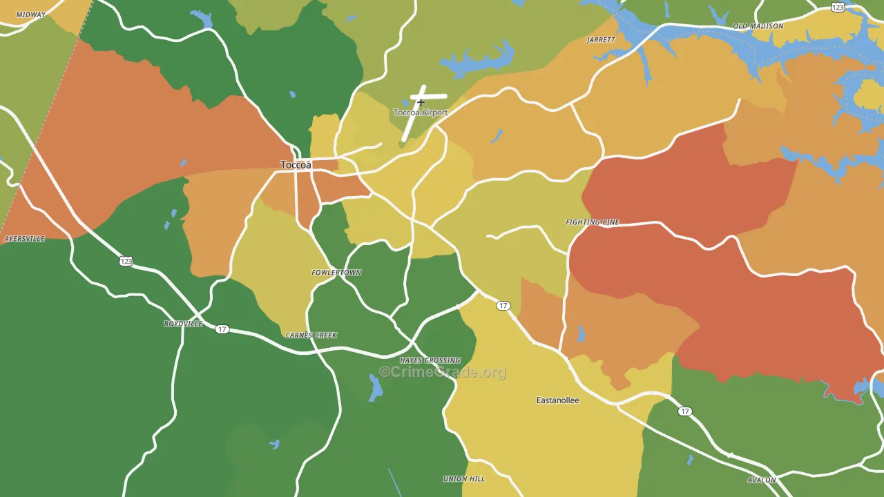 Stephens County, GA Map of Robbery Rates