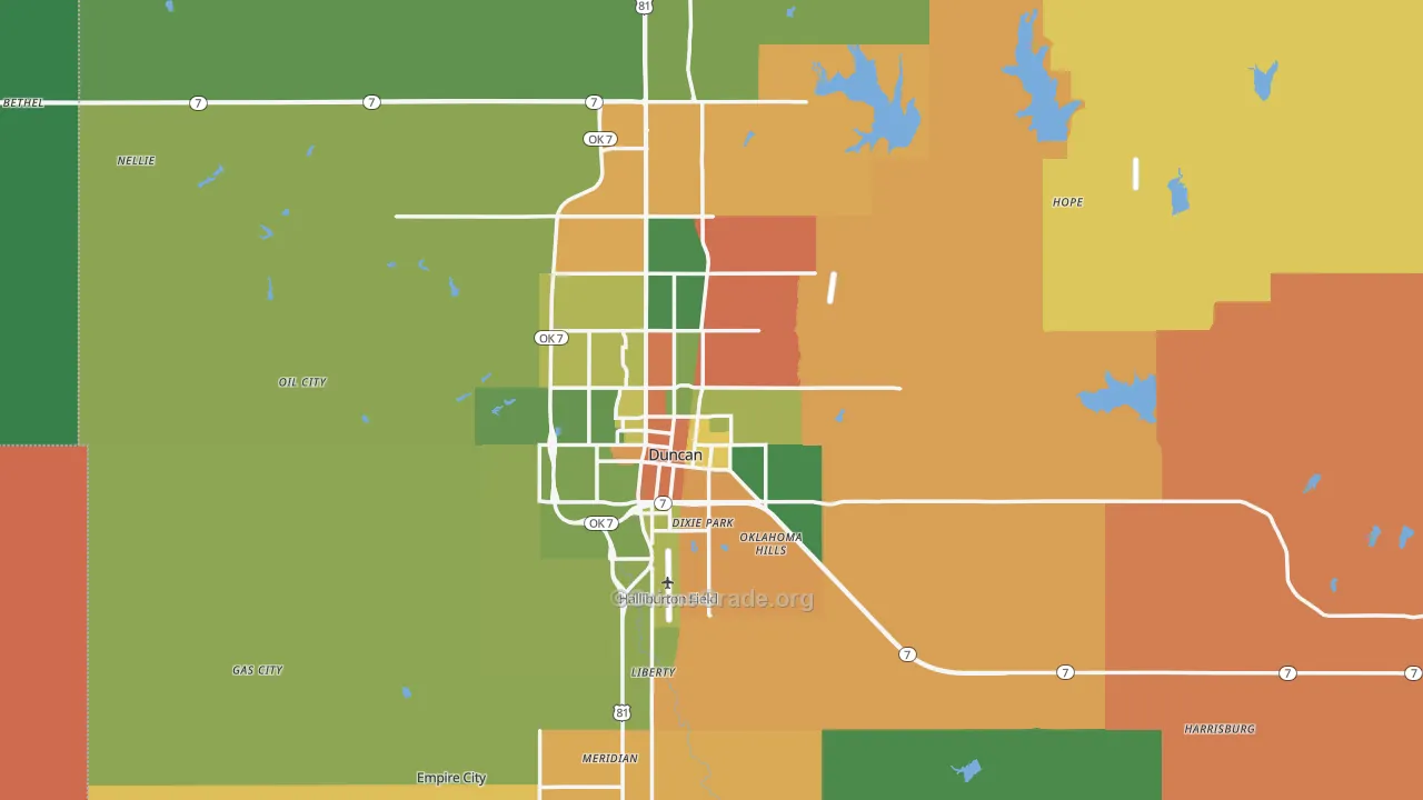 Stephens County, OK Map of Robbery Rates