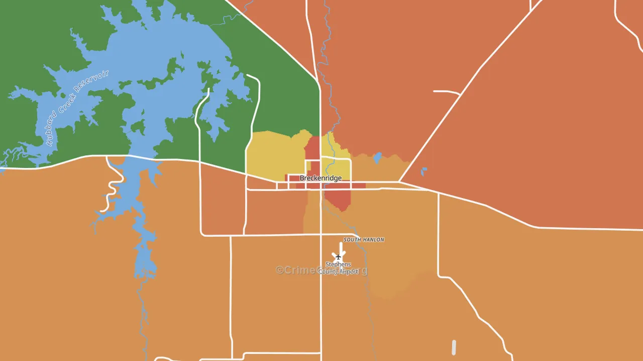 Stephens County, TX Map of Robbery Rates
