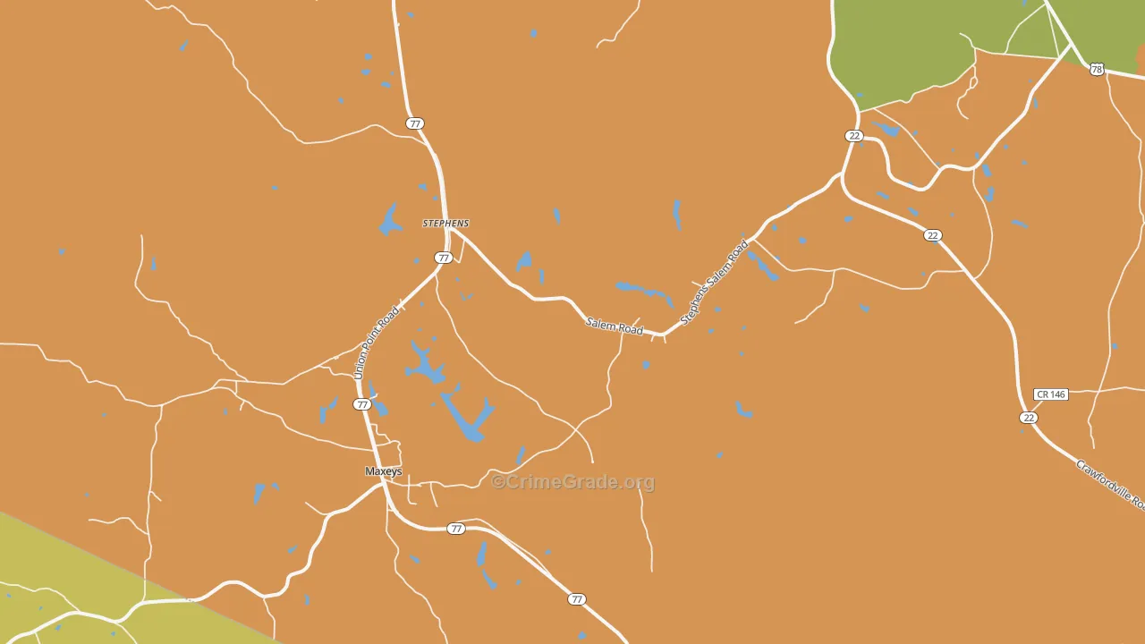 Stephens, GA Map of Robbery Rates