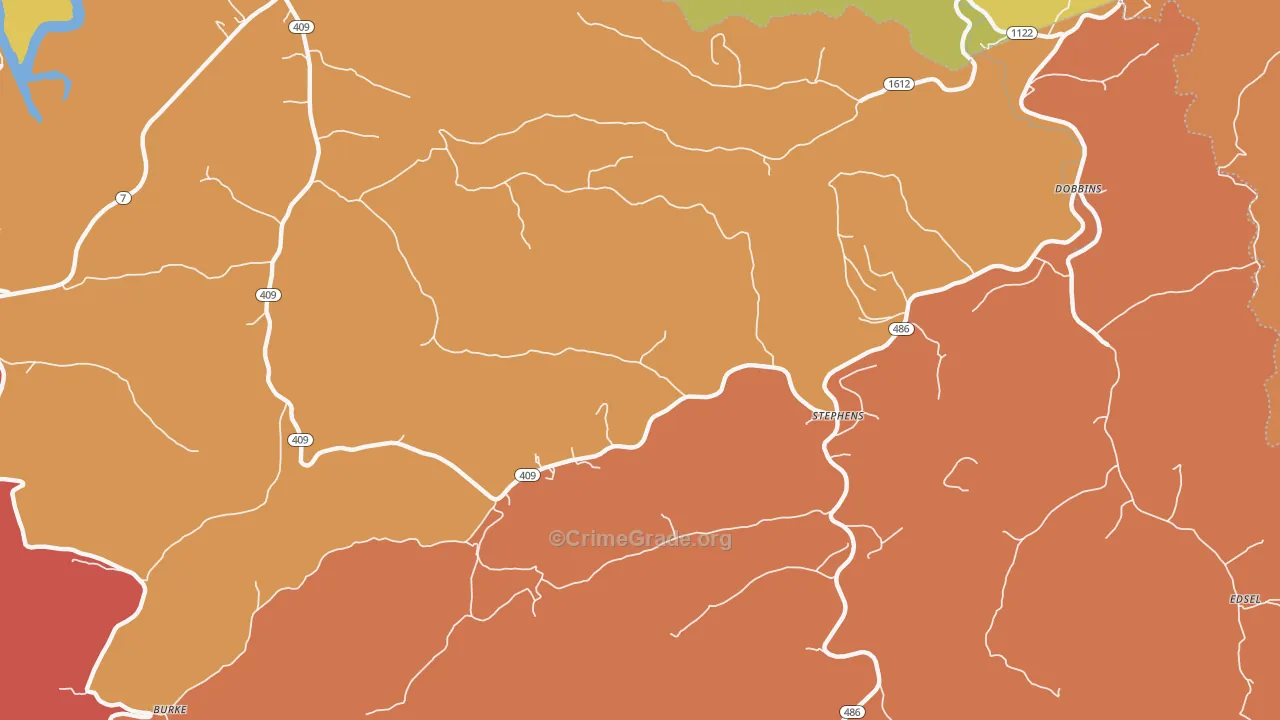 Stephens, KY Map of Robbery Rates