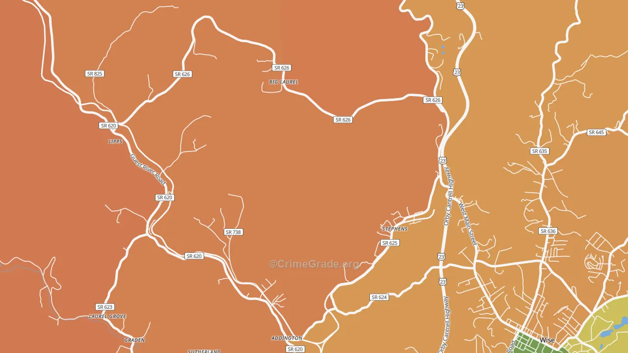 Stephens, VA Map of Robbery Rates
